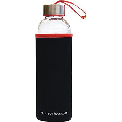 Eurocom Стъклена бутилка за вода Stream с калъф, черен/червен (11032-А-ЧЕРЕН/ЧЕРВ)