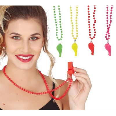 GUIRCA Retro neonové náhrdelníky s píšťalkou 80.léta disco 4 ks