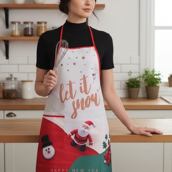 Коледна готварска престилка в бяло, червено и зелено