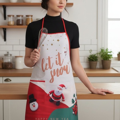 Коледна готварска престилка в бяло, червено и зелено