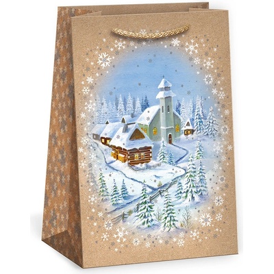 ARGUS Darčeková papierová taška (13 x 18 cm) - Zasnežený kostolík 08240080