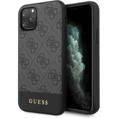 GUESS 4G Stripe Leather Hard Case - дизайнерски кожен кейс за iPhone 11 Pro (тъмносив)