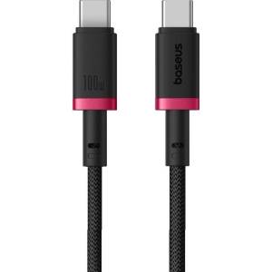 Baseus Здрав кабел с въжена оплетка за бързо зареждане за устройства с USB-C порт - Baseus Dura Series USB-C to USB-C Fast Charging Cable 100W (P10377803U01-01) (100 см) (черен-червен) (P10377803U01-01)