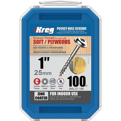 Kreg SML-C1-100 Zinc Maxi-Loc Šrouby pro skryté spoje - 25mm, hrubý závit, 100ks