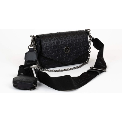 Bagger malá elegantná kožená crossbody kabelka 2in1 s razeným vzorom so šedou metalickou retiazkou peňaženkou- 0162 čierna