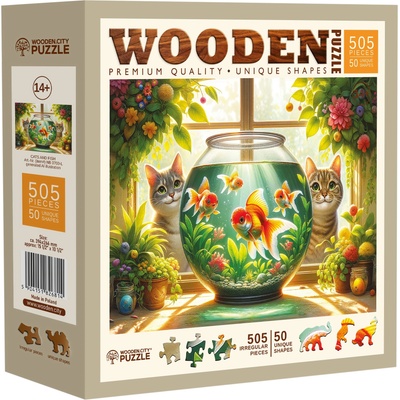 Дървен пъзел Wooden City, 505 части - Котки и рибки (NB 0700-L)