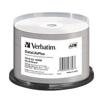 Verbatim CD-R(50-pack) spindl, AZO 52X, 700MB, WHITE WIDE THERMAL PRINTABLE SURFACE NON-ID (43756)