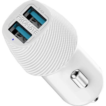Promate Зарядно за кола с два USB изхода за мобилни устройства - Promate VolTrip-Duo Car Charger Dual USB 3.4A (бял) (190263)