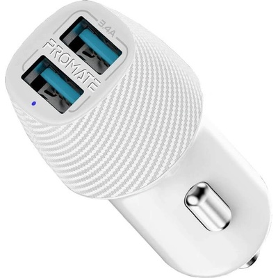 Promate Зарядно за кола с два USB изхода за мобилни устройства - Promate VolTrip-Duo Car Charger Dual USB 3.4A (бял) (190263)