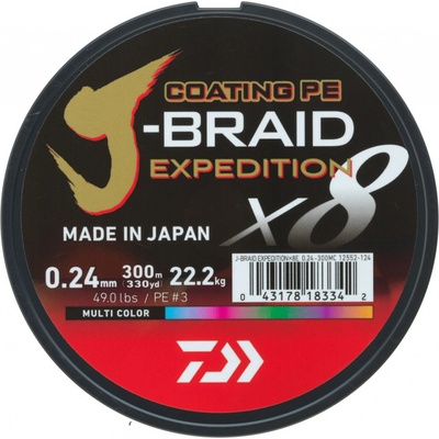 Daiwa Pletená Šňůra J-Braid X8 Expedition Multicolor 300m 0,10mm 6,9kg