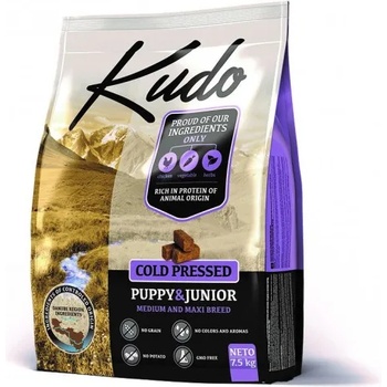 Kudo Kudo Puppy Medium Maxi, студено пресована храна за подрастващи кучета от средни и едри породи, до 12 месеца, БЕЗ ЗЪРНО - 7, 5 кг - Сърбия