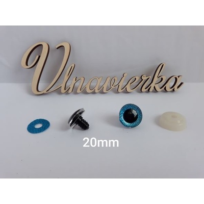 Oči s pojistkou glitrové 20mm modrá