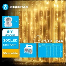 Aigostar B.V. Aigostar LED Venkovní vánoční řetěz 300xLED 8 funkcí 3xAA 6x2m IP44 teplá bílá AI1345