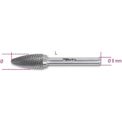 Beta tools Pilník rotační z karbidu, 426md/fa16, ostroúhlý okrouhlý 16 x 25 x 69 mm, stopka 6mm