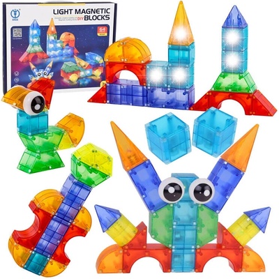 JOKO Svietiace Magnetické Kocky 3D s LED svetlom 64ks