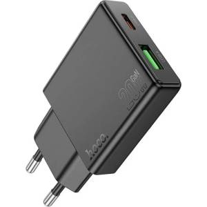 hoco. Зарядно устройство HOCO N38 USB+Type-C гнездо 20W, тънко, ЧЕРНО (N38)