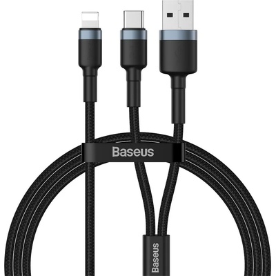 USB и USB-C към Lightning кабел за Apple устройства с Lightning порт (120 см) - Baseus Cafule USB + USB-C to Lightning Cable PD 18W (CATKLF-ELG1) (черен-сив) (CATKLF-ELG1)