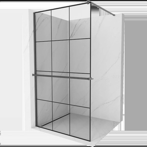 Mexen Kioto+ Душ преграда с рафт Walk-in 110 x 200 см, черна решетка, матово сив - 800-110-121-66-77 (800-110-121-66-77)