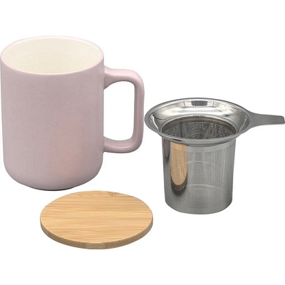 Nerthus (Испания) Керамична чаша за чай Nerthus със стоманен филтър и бамбуков капак (375 мл) - розова (VB FIH 1570)