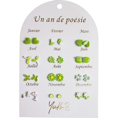 Yuko B. Náušnice na každý mesiac zelené 12 párov