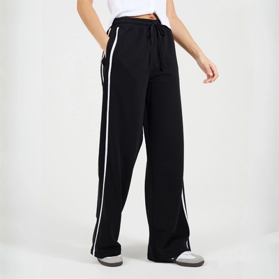 Brave Soul BS Womens Wide Leg Jogger with Side Stripe Detail - Black/White