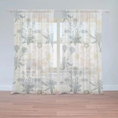 Záclony Šedé květiny: 2 ks - 150x250 cm - Sablio