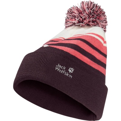 Jack Wolfskin Детска зимна шапка (beanie) Jack Wolfskin Kid's Stripy Pompom Beanie - Amaranth - размер 51-53 cm (904-4233-0111)