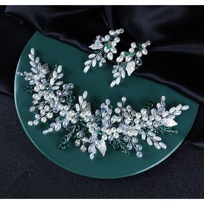 Naishide Jewelry Slavnostní souprava ozdoby s náušnicemi - stříbrná/ zelená