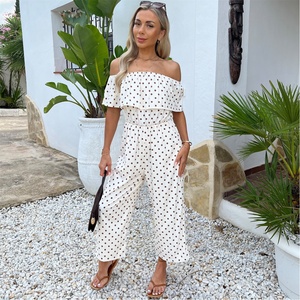 AX Paris Cream And Brown Polka Dot Bardot Frill Culotte Jumpsuit - Cream