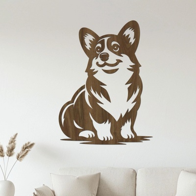 dřevo života Dřevěný obraz sedící Corgi Rozměry (cm): 45x60, Zvolte barvu dekoru: Ořech
