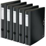 Leitz quality folder 180° Active Solid, pack of 5, A4, narrow, rounded spine, 6.5 cm wide, elastic band closure, light polyfoam, plastic folder, black, 10481095 - 10481095-5 (10481095-5)