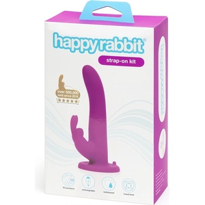 Happy Rabbit - страп-он вибратор за двойки с уши - лилав