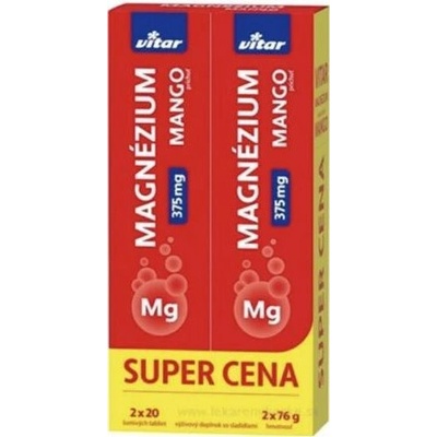 Vitar Magnézium 375 mg DUOPACK s príchuťou manga 2 x 20 ks