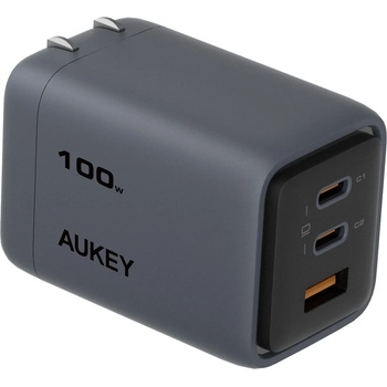 AUKEY Comet Mix 3 100W PD 3-Port GaN Wall Charger with PPS for Laptop & Mobile Gray (K-PA-C5-GRY)