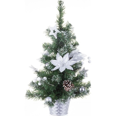 Stromček MagicHome Vianoce, ozdobený, strieborný, kvet, 20 cm