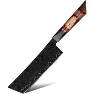 HARAHU Дамаски кухненски нож EN-37393 - Nakiri / Червен / Кафяв KP37393