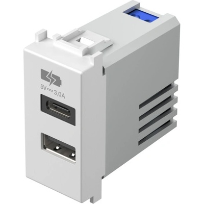 TEM Розетка 2хUSB за зареждане тип A+C 3A 15W 1M, цвят Бял мат, Modul - EM68MW (EM68MW)