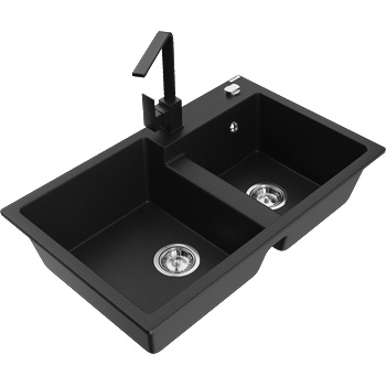 Mexen Tomas гранитна мивка с 2 камери с кухненски смесител Rita, черен - 6516-77-670300-70 (6516-77-670300-70)