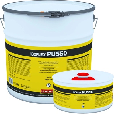 ISOMAT ISOFLEX-PU 550 - 2-zložková, tekutá, polyuretánová hydroizolácia pod dlažbu bez rozpúšťadiel Farba: Béžová, Hmotnosť: 12,5 kg