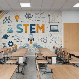 Art Gift Decor Детски фототапет stem ракета и научни формули