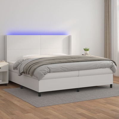 Petrashop 3139284 boxspring postel s matrací a LED bílá umělá kůže