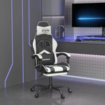 vidaXL Гейминг стол с опора за крака, черно и бяло, изкуствена кожа (3143907)