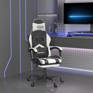 vidaXL Гейминг стол с опора за крака, черно и бяло, изкуствена кожа (3143907)