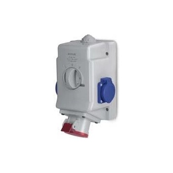 SCAME Промишлен комбиниран контакт с реверсивен ключ 3P+Е 16A + 2 х шуко IP54 I 0 II серия Optima Combi - 513.1656-2DNR (513.1656-2DNR)