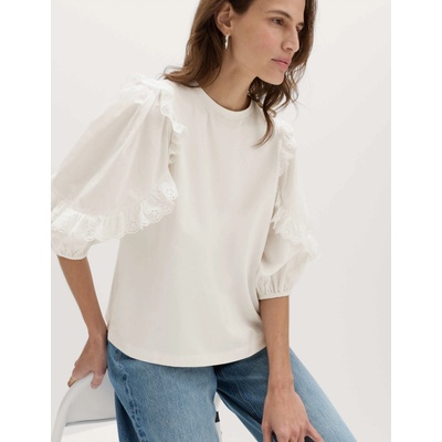 Marks & Spencer Топ с висок дял памук и воланни ръкави Marks & Spencer бял Marks & Spencer | Byal | ЖЕНИ | 8