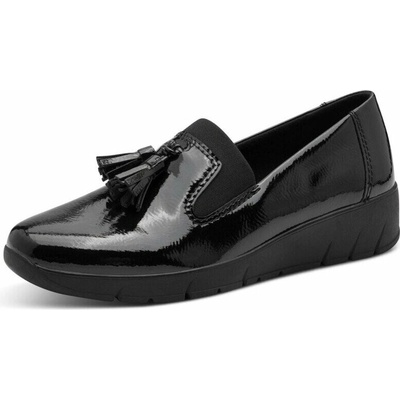 Lesklé mokasíny na klínové podrážce Jana černá