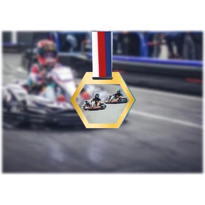 Akrylátová medaile Motokáry Zlatá