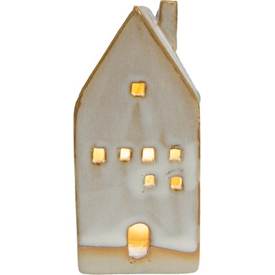 Béžový porcelánový domek s LED světýlky Chrie - 5*5*12 cm - Clayre & Eef