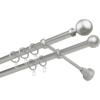 OK-GarnýžeCZ Garnýž kovová dvouřadá 19mm Kalisto satina 230 cm do stěny / kroužky s háčkem