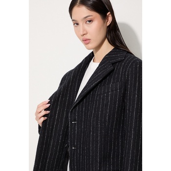 KENZO Вълнено палто Kenzo Tennis Stripes Pea Coat в черно преходен модел с двуредно закопчаване FE62MA2209GM. 99 (FE62MA2209GM.99)